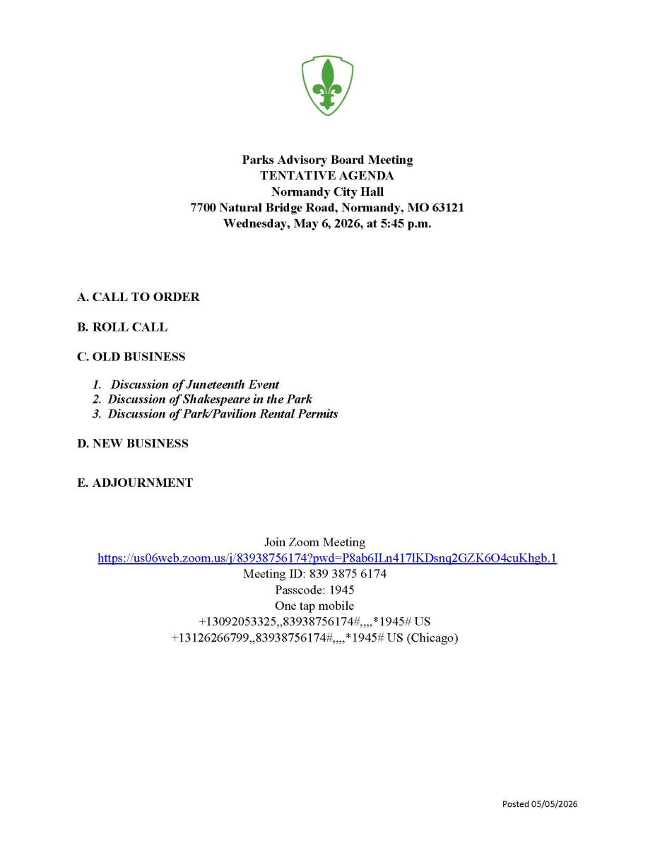 Tentative Agenda
